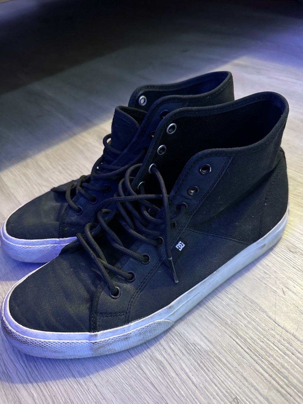 DC Men’s Black High-Top Canvas Sneakers with White Sole